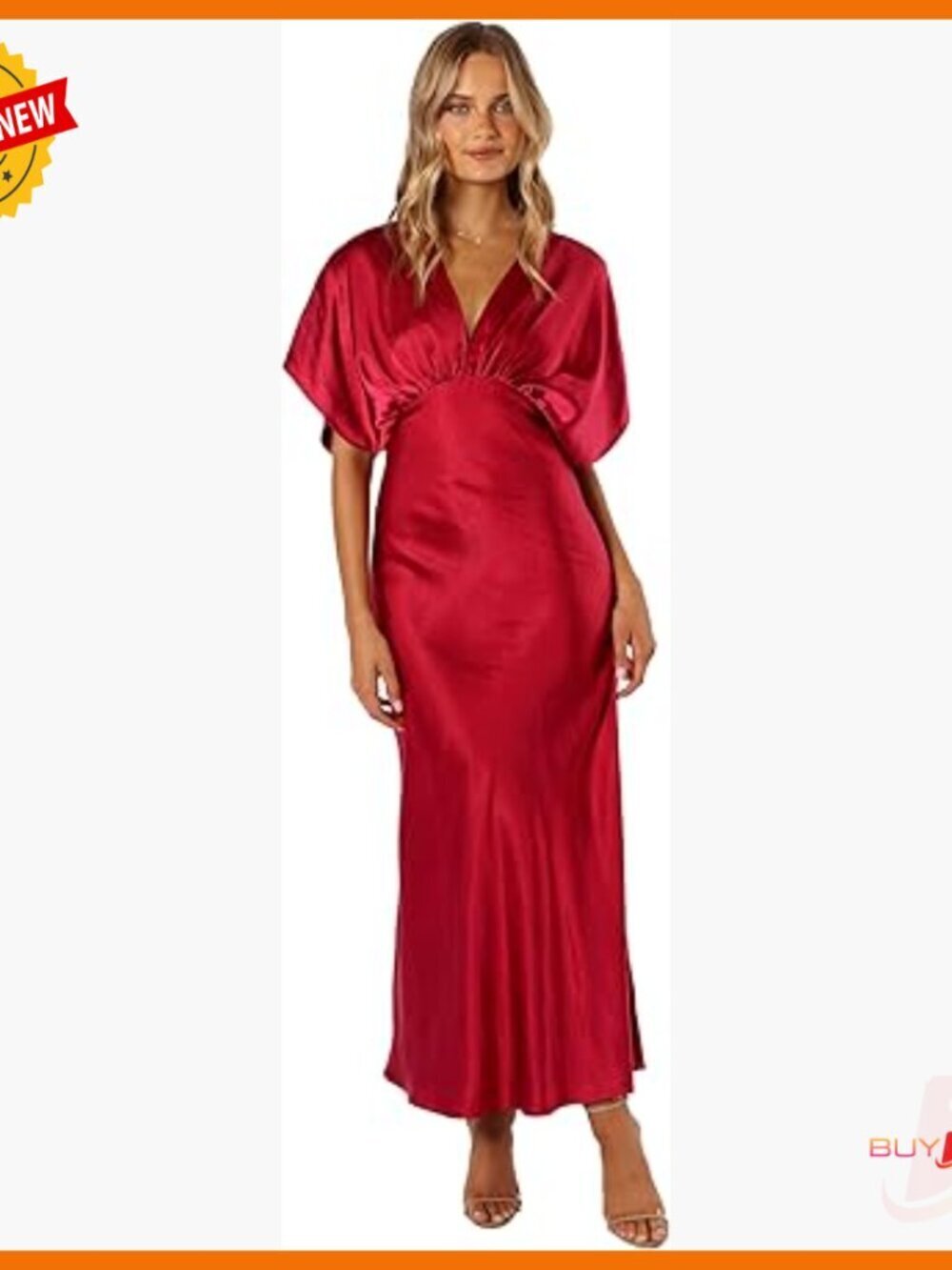 Satin Maxi Dress with V Neck Short Sleeves for Special Occasions
